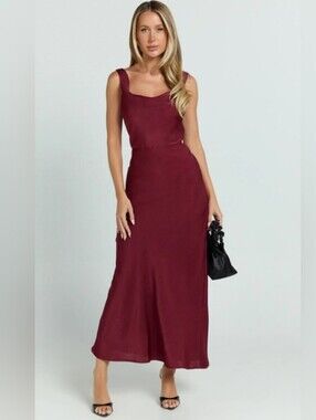 Showpo Dara Midi Dress Wine Satin Slip Dress Sleeveless Formal Gown Size 4 NWT